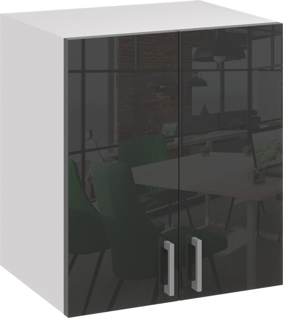 Roe Furniture | Küchenhängeschrank 60 cm - Schwarz – Schwarz Glänzend - mit Tropfschale - Küchenzeilen - Küchen Hängeschrank - Küche - G60t