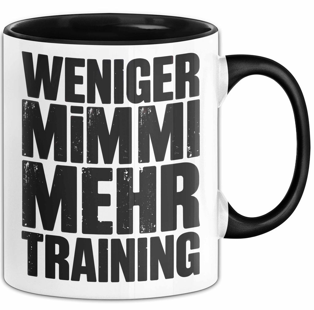 Fußballtrainer Fußballteam Tasse Geschenk Lustige Geschenkidee Spruch Weniger Mimimi Mehr Training (Schwarz)