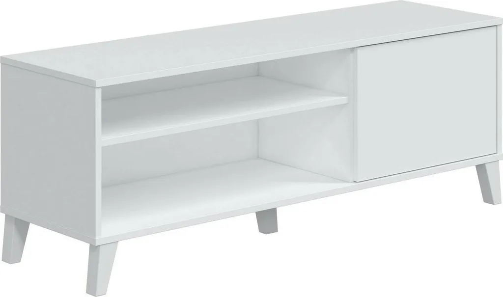 Viring Meuble TV Blanc 135x40x50h cm avec Étagère de Rangement Salon