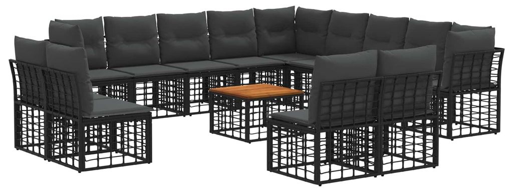Möbel Outdoor-Sofagarnitur 14 pcs Schwarz und Dunkelgrau PolyesterGartenmöbelgarnituren - Gartenmöbelgarnituren c5792