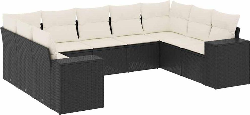 vidaXL 9-tlg. Garten-Sofagarnitur mit Kissen Schwarz Poly Rattan
