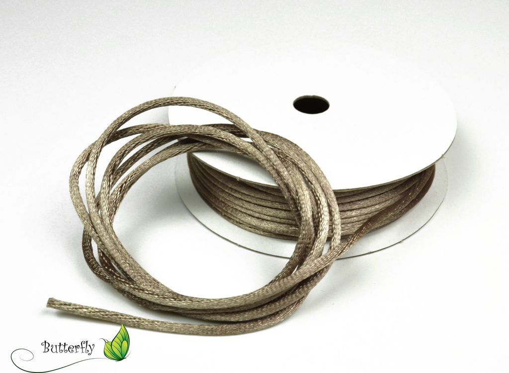 10m Rolle Flechtkordel Satin 2mm, Farbe:dunkel beige - grau 838