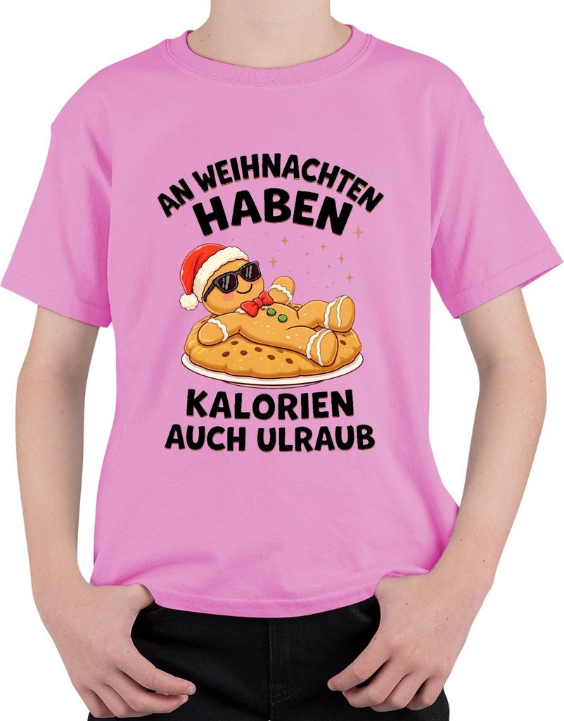 An Weihnachten haben Kalorien auch Urlaub Lebkuchenmann Geschenk Uni Kinder T-Shirt, Pink, 140