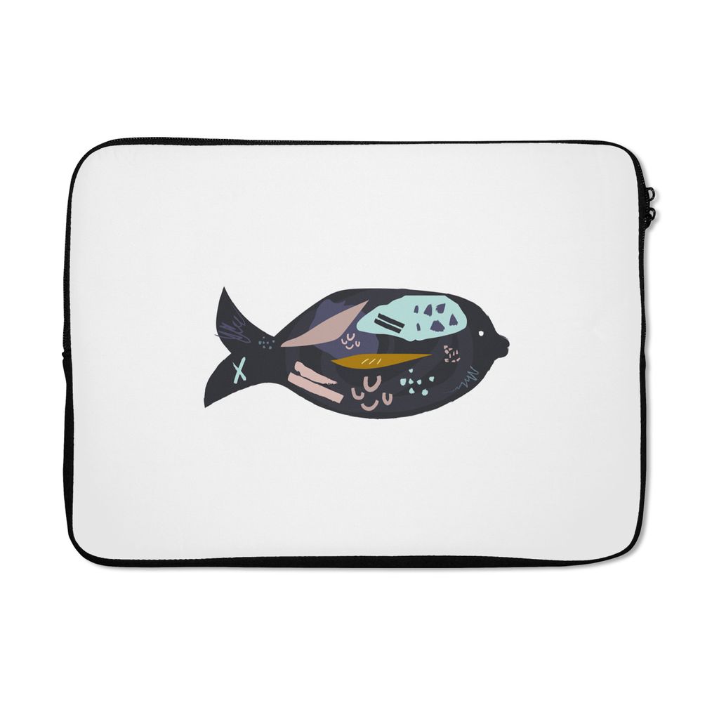 MuchoWow Laptop Hülle 13 Zoll Schwarz - Fisch - Pastell Laptoptasche - Laptophülle - Sleeve - Rundumschutz