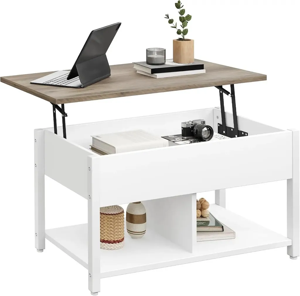 Table basse vert olive 90cm avec pieds métal et rangements double face