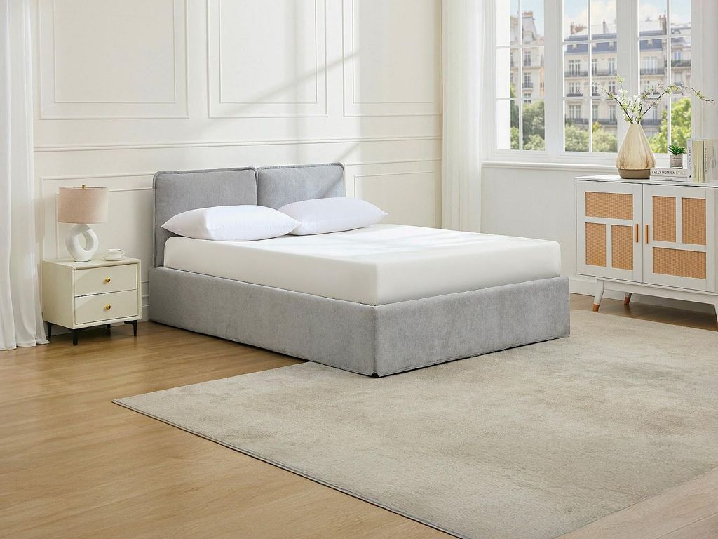 Bett mit Stauraum mit abnehmbarem Bezug – 140 x 190 cm – Stoff – Hellgrau – TENESE