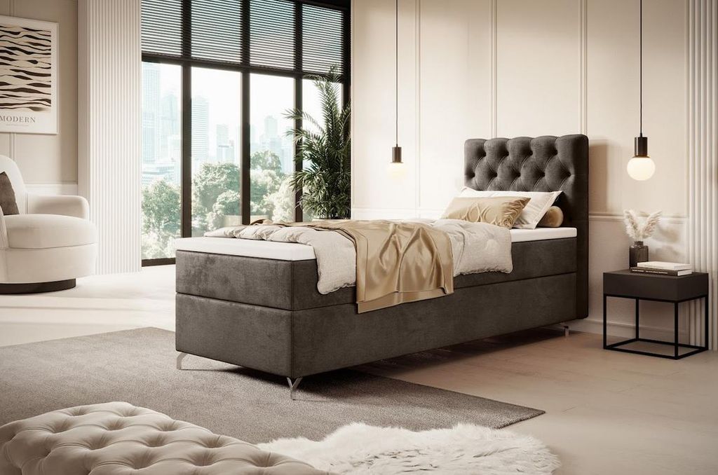 Polsterbett 80x200 ADRIA mit Stauraum - rechts, braun