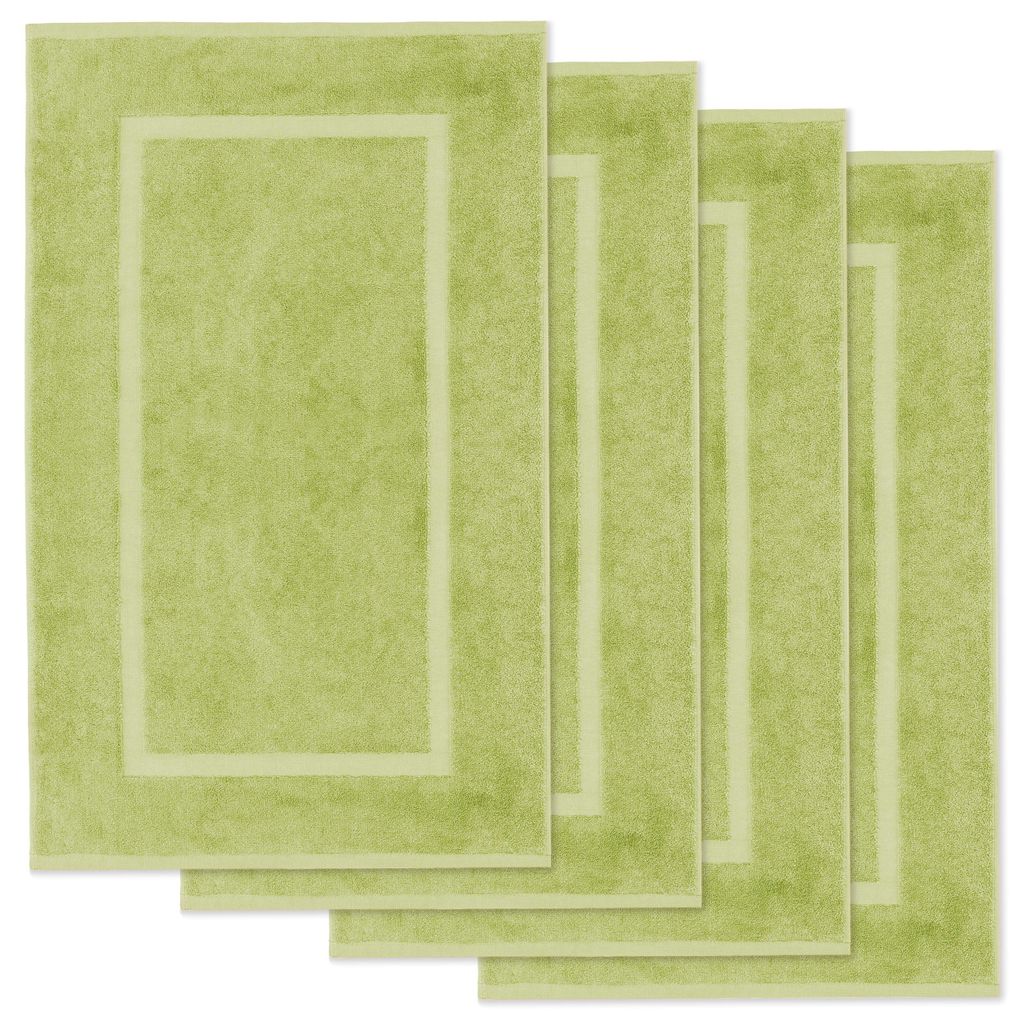 Lavea 4er Set Badematte 50x80 cm, Badvorleger rutschfest, 100% Baumwolle Frottier, 800 g/m_ saugstark, waschbar 60°C, Serie Elena, Lindgrün