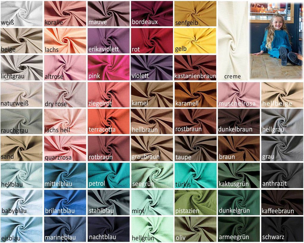 50x130cm Musselin Stoff uni Meterware Mulltuch Baumwolle