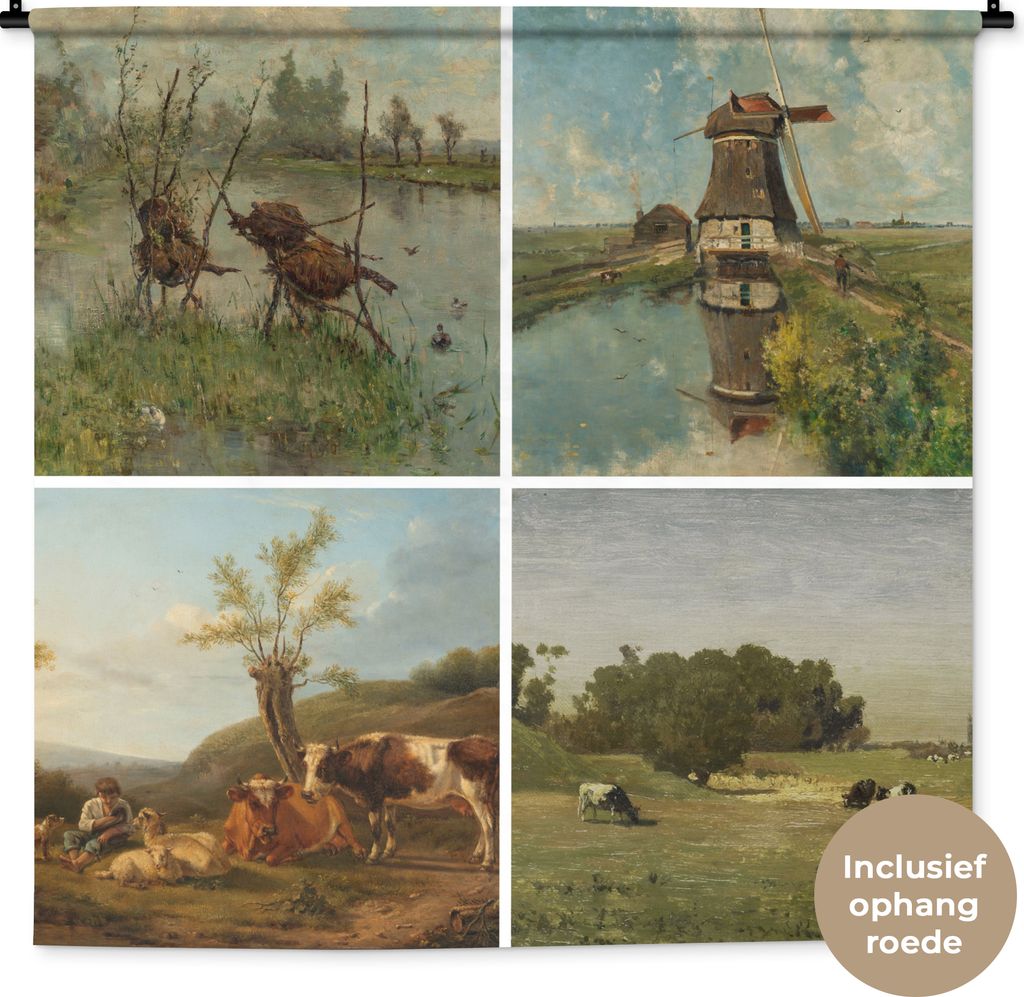 MuchoWow Wandteppich Wandbehang Collage - Niederländisch - Tiere 150x150 cm Tapisserie Dekoration Wandtuch - Wohnaccessoires - Modernes