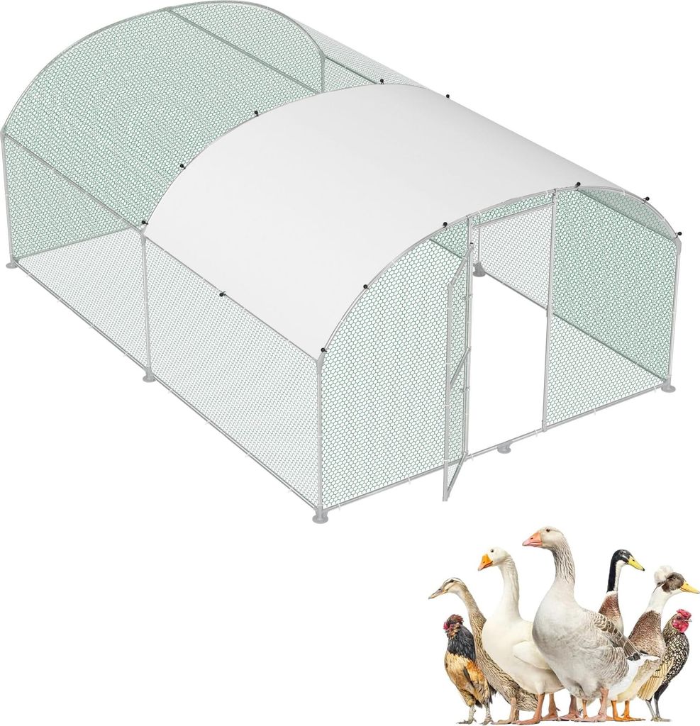 JOIEYOU 3x4x2m Metall Hühnerstall Gewölbedecke Hühnerkäfig mit 12m² Lauffläche & Tür & Riegel & PE Dach Freilaufgehege Geflügelställe Auß...