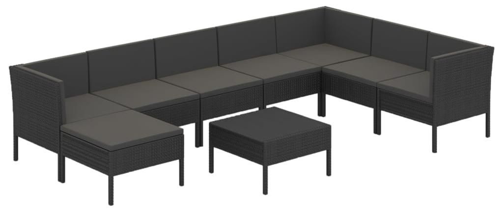 vidaXL 9-tlg. Garten-Lounge-Set mit Auflagen Poly Rattan Schwarz
