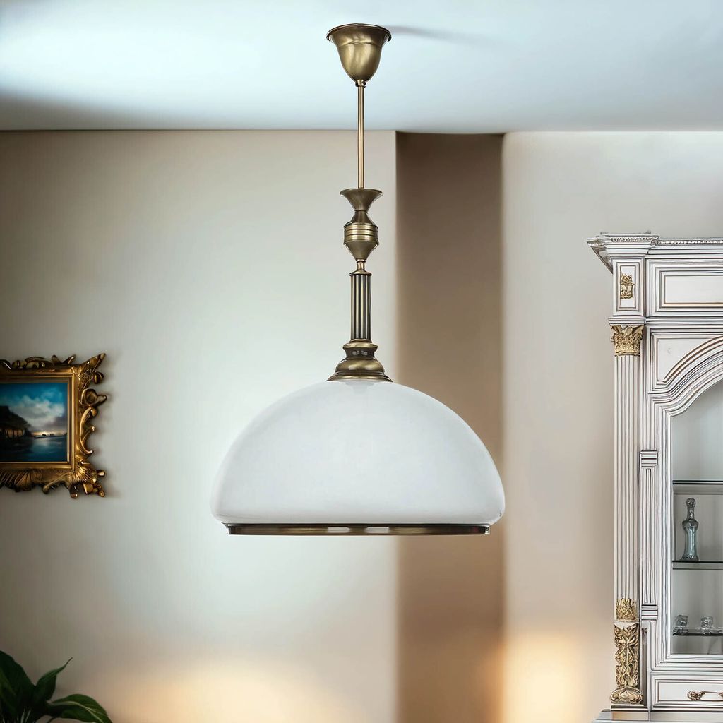 Deckenleuchte Glas Metall rund Ø 40 cm Jugendstil in Messing antik Weiß E27 Deckenlampe Küche Esszimmer Wohnzimmer