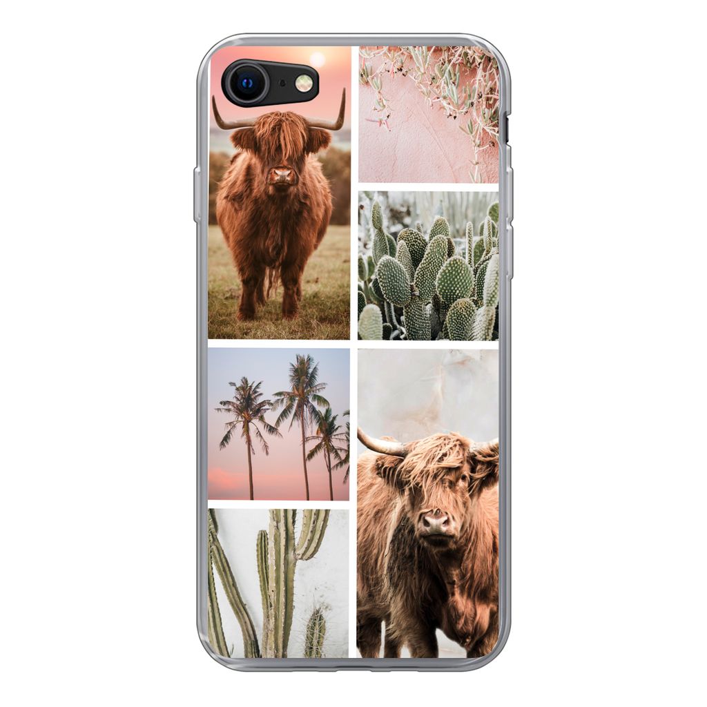 MuchoWow Handyhülle Schutzhülle Hülle für iPhone SE 2022 Schottischer Highlander - Sukkulente - Pastell Silikon Softcase Handy Hülle - Schut...