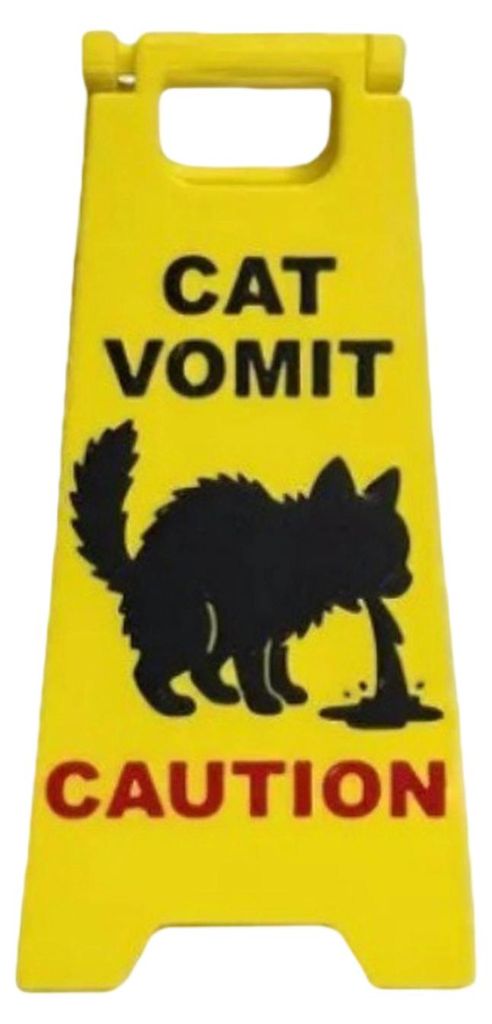 Warnschild „Katzenkotze“ – Humorvolles Schild mit Katzenkotze-Warnung – Scherzartikel für Tierliebhaber – Schreibtischdekoration