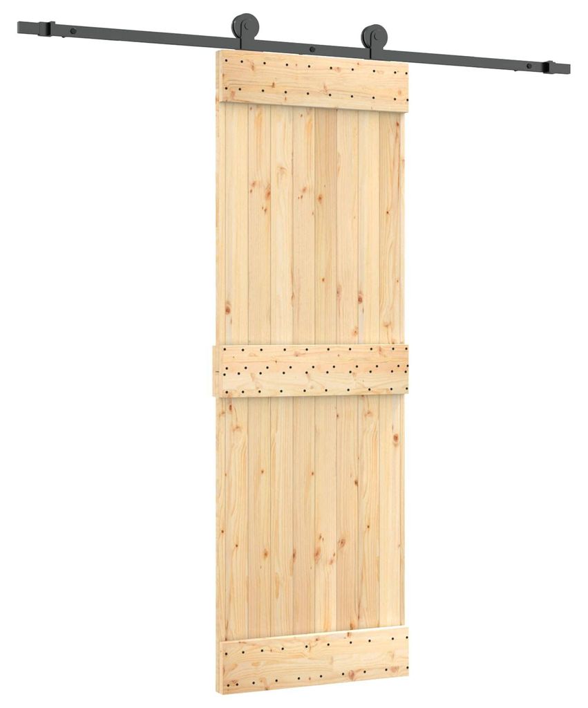 vidaXL Schiebetür Natürlich und Schwarz 70 x 210 cm Massivkiefer