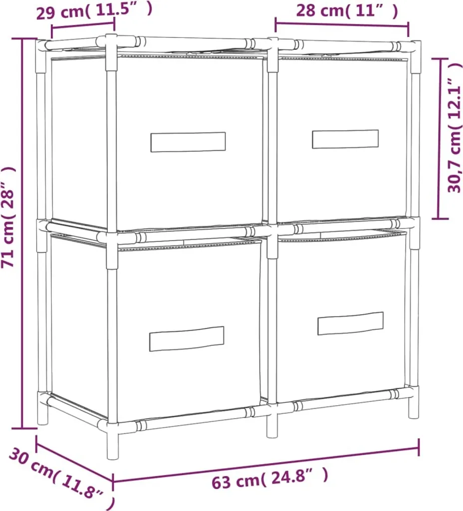Commode 4 paniers tissu crème structure acier compacte 63x30x71 cm - 7