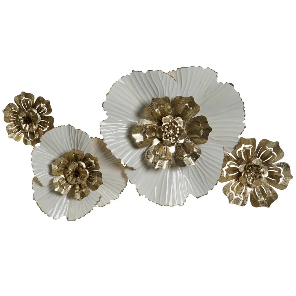 Décoration murale DKD Home Decor 93 x 54 cm Or et Blanc Blomster