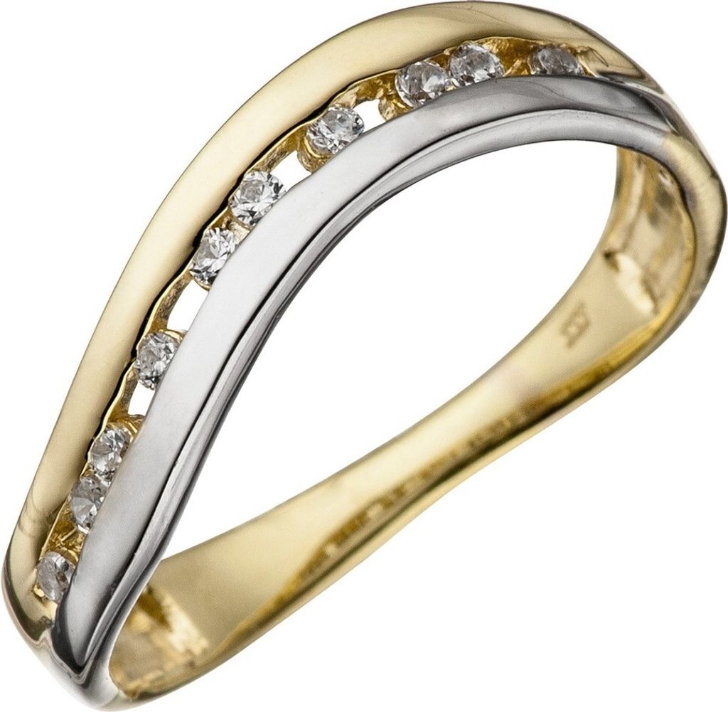 Ring Damenring mit Zirkonia weiß 333 Gold Gelbgold Weißgold gewellt Fingerring Innenumfang 52mm Ø16.6mm