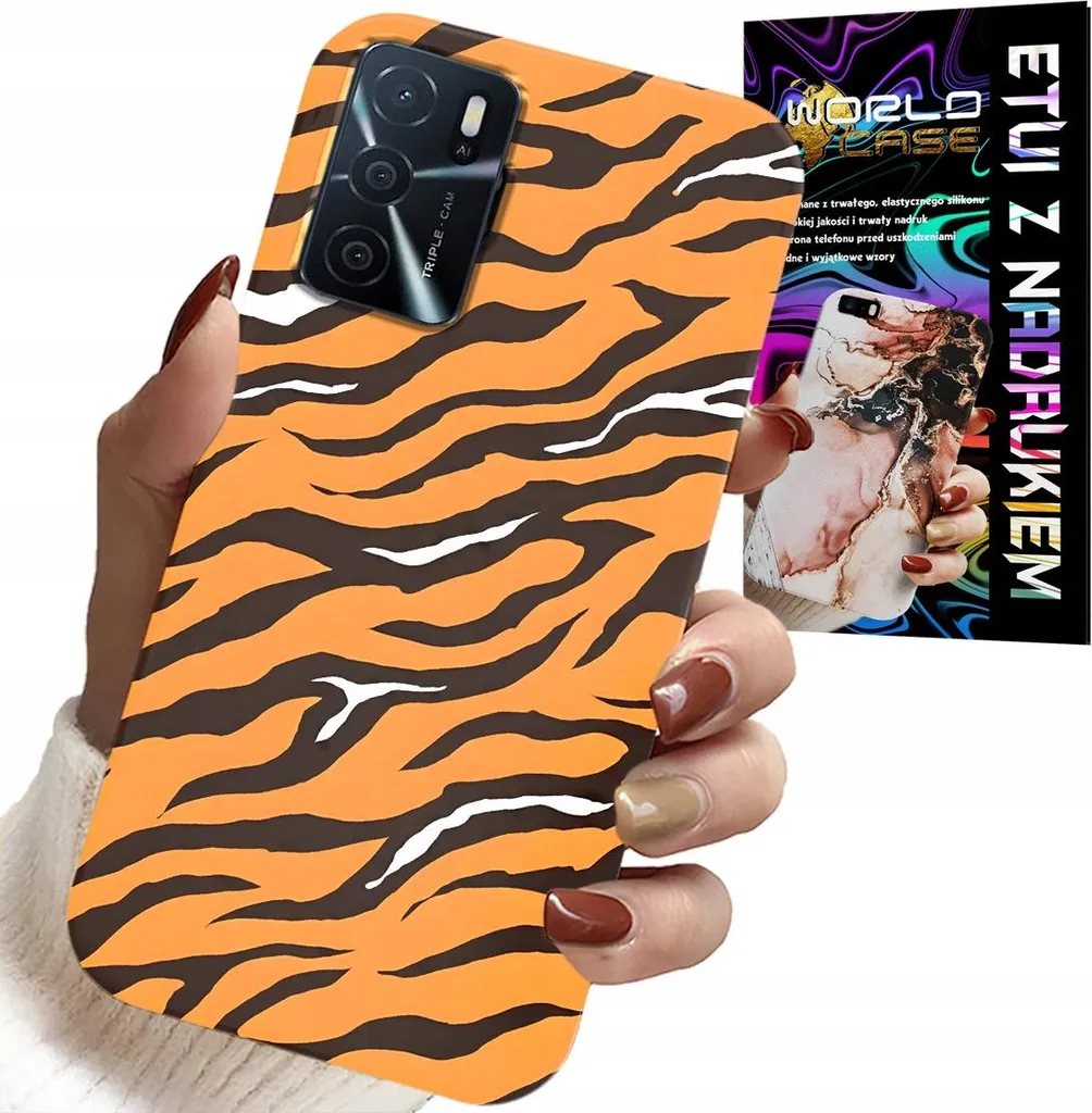 Custodia per Oppo A16 / A16S / A54S - Cover posteriore a strisce di tigre + vetro - 1