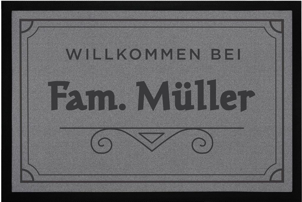 Fußmatte Willkomen bei anpassbarer Familienname Bordüre Rahmen rutschfest & waschbar SpecialMe weiß 60x40cm