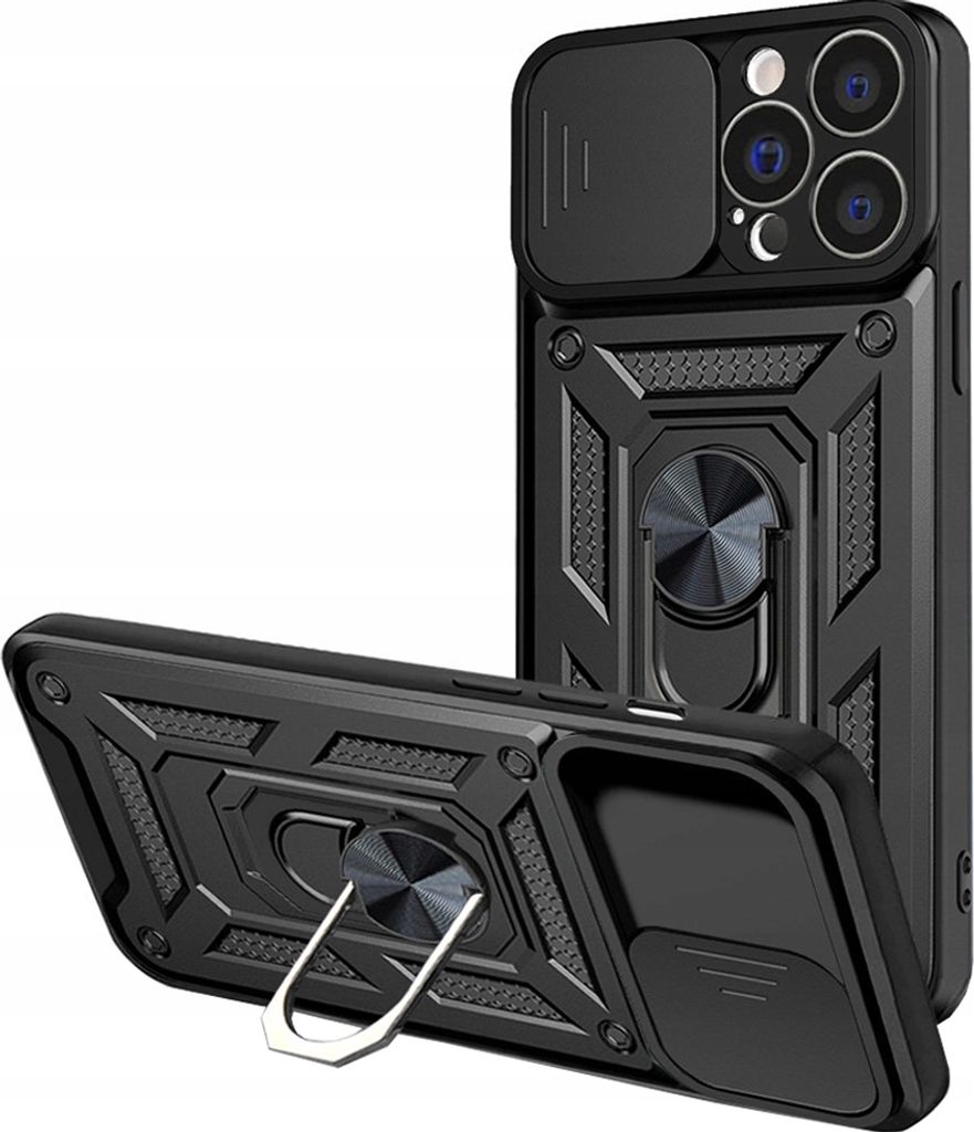 Hybrid Armor Camshield iPhone 13 Pro Max Hülle mit Kameraschutz, schwarz