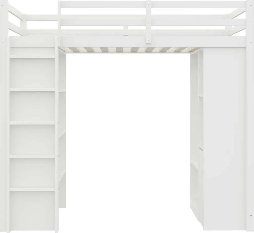 Lit superposé 90x200cm blanc avec penderie latérale et étagère de rangement - 10