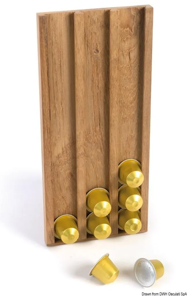 Support de rangement capsules de café en teck massif ARC 14x31x1,6 cm
