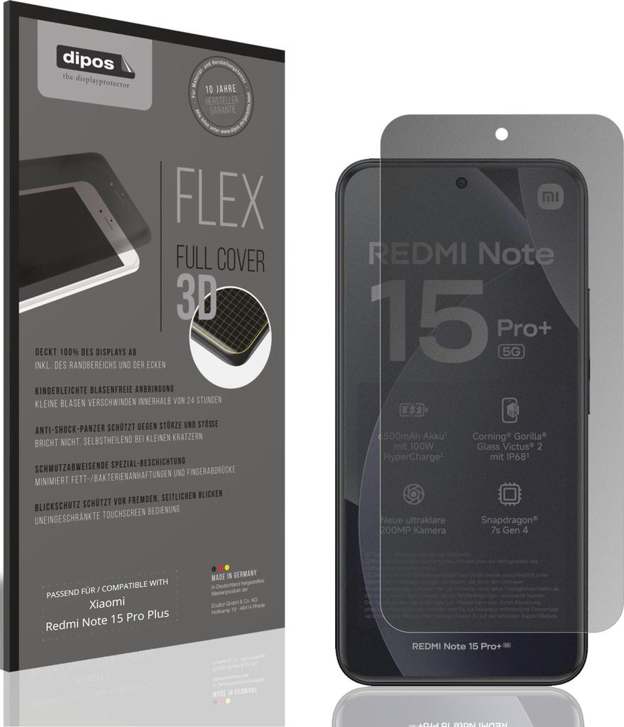 Full Cover Privacy Blickschutzfolie für Xiaomi Redmi Note 15 Pro Plus Folie Anti-Shock