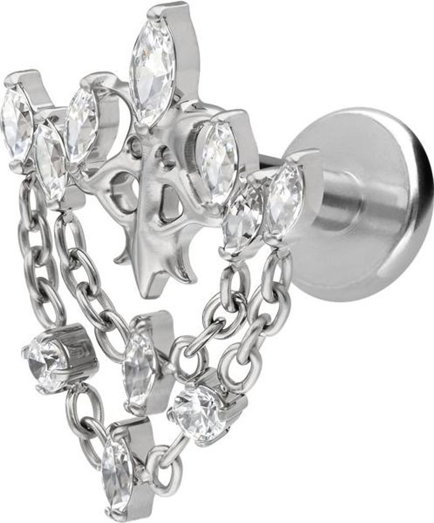 Ohrpiercing, Nasenpiercing Titan Labret mit Innengewinde GOTISCHE KRONE + KETTEN Silber Stablänge: 8mm | Stabstärke: 1,2mm