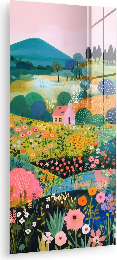 MuchoWow Glasbilder - Bilder auf Wandbild - Foto auf Glas Hügellandschaft - Fantasievoll - Farbkontraste 40x80 cm Wanddekoration aus Glas - Acrylg...