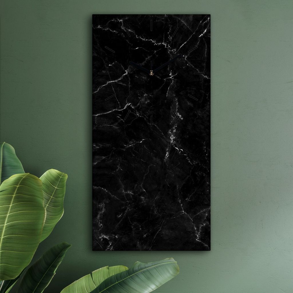Wohnzimmer Leinwand Uhr Geräuschlos Küche 30x60 Schwarzer, Marmor, Textur, schwarze Zeiger