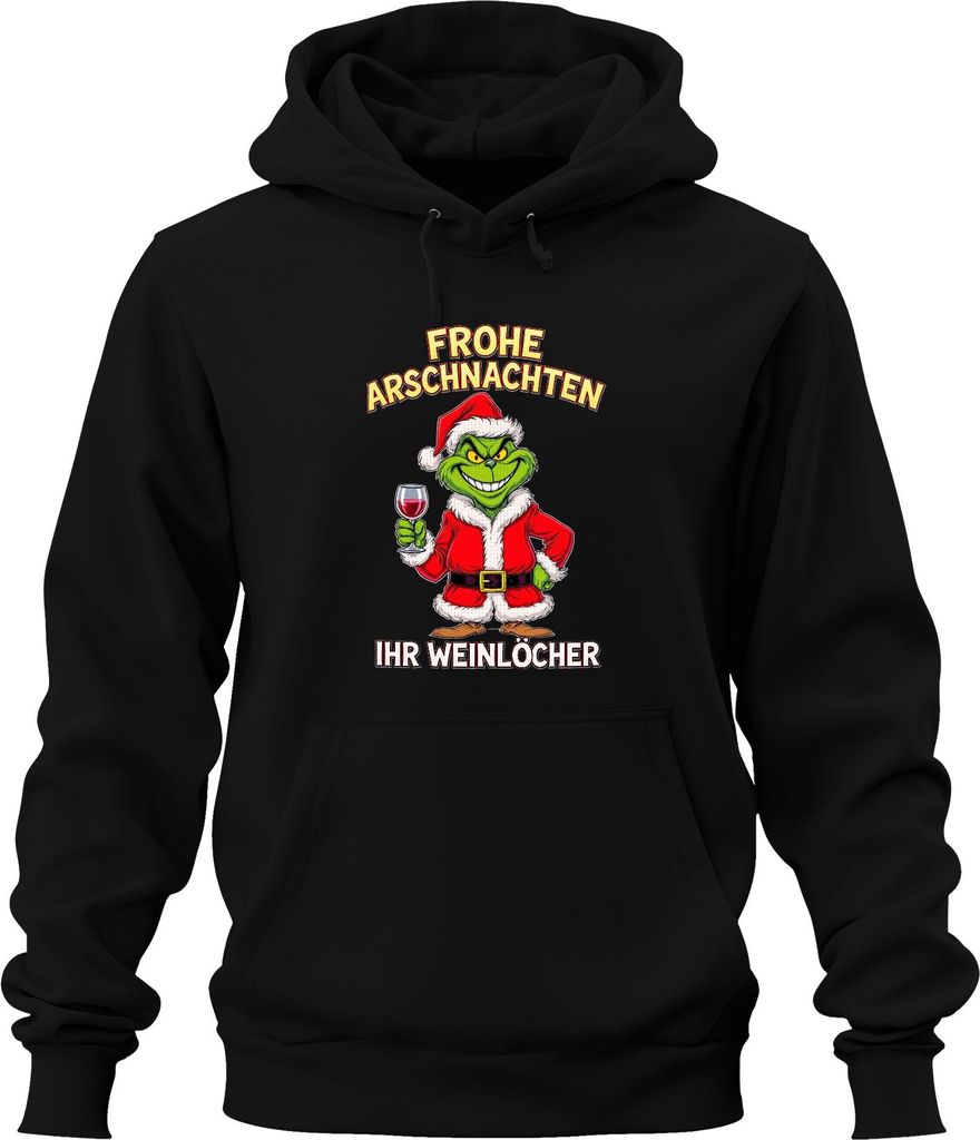 Frohe Arschnachten Weihnachtsgrinch Weinhumor Geschenk Weinparty Uni Hoodie Kapuzenpullover, Schwarz, L