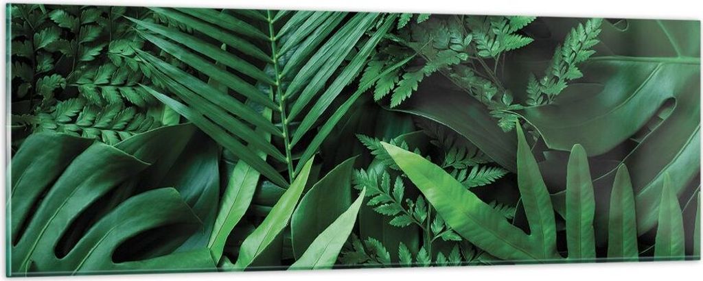 Bilder auf glas - Einteilig - Exotisch Blätter Monstera - 90x30cm - Glasbilder - Wandbilder - Bilder - zum Aufhängen bereit - Wanddekoration aus ...