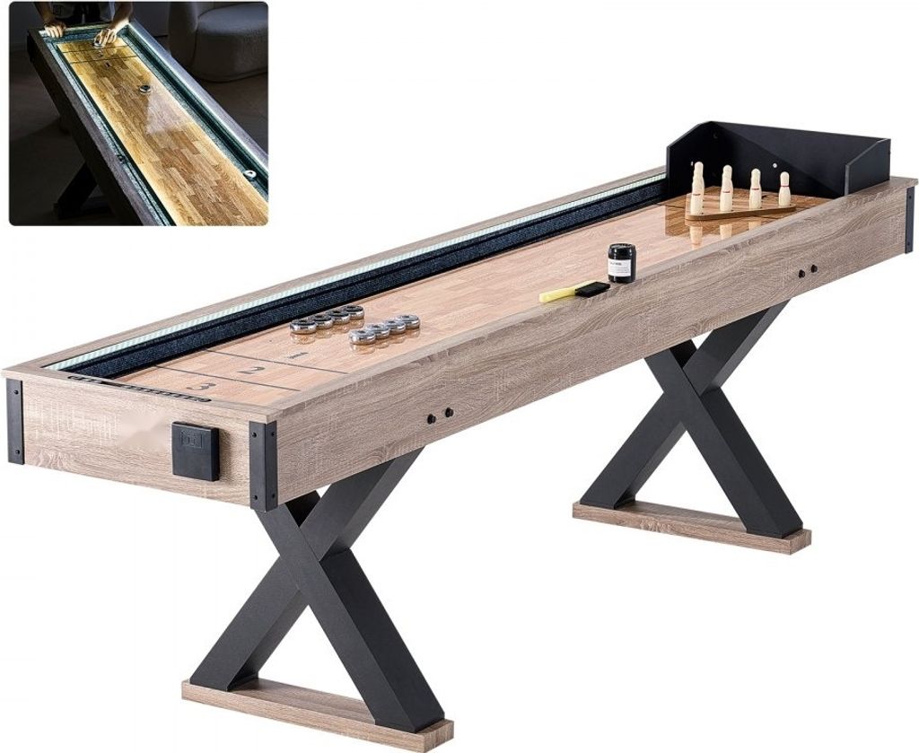 Shuffleboard-Tisch 2 in 1 - Shuffleboard Bowling Kombi-Set mit LED - 274 cm - ideal für Spielzimmer und Partys