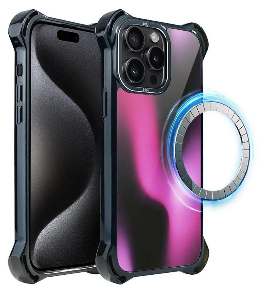 Schutzhülle für das iPhone 15 Pro Max, MagSafe-kompatibel, verstärkte Ecken, schwarz, Fuchsie