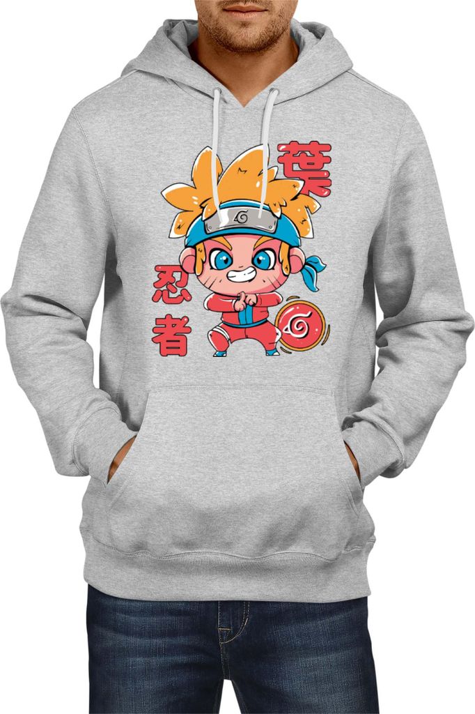 Herren Kapuzenpullover Japan Manga Anime Comics Animation Naruto Cute Drawning, Man XL / Grau