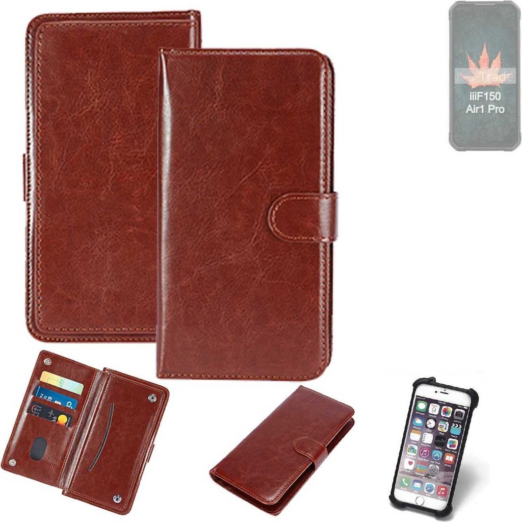 K-S-Trade 360° Hülle kompatibel mit iiiF150 Air 1 Pro Plus braun Kunstleder Case BookCase WalletCase Kunstlederederhülle Handyhülle, Rundumschutz