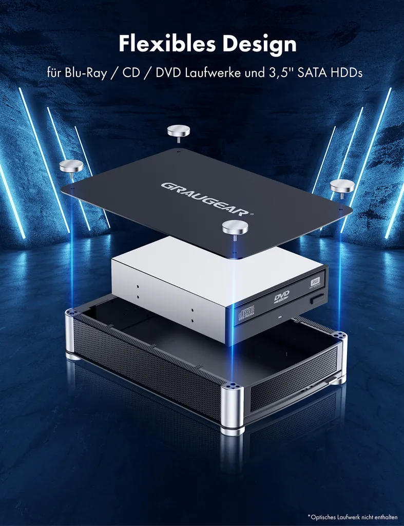 GRAUGEAR Boîtier Externe 5,25 Pouces pour Graveur Blu-Ray et DVD SATA