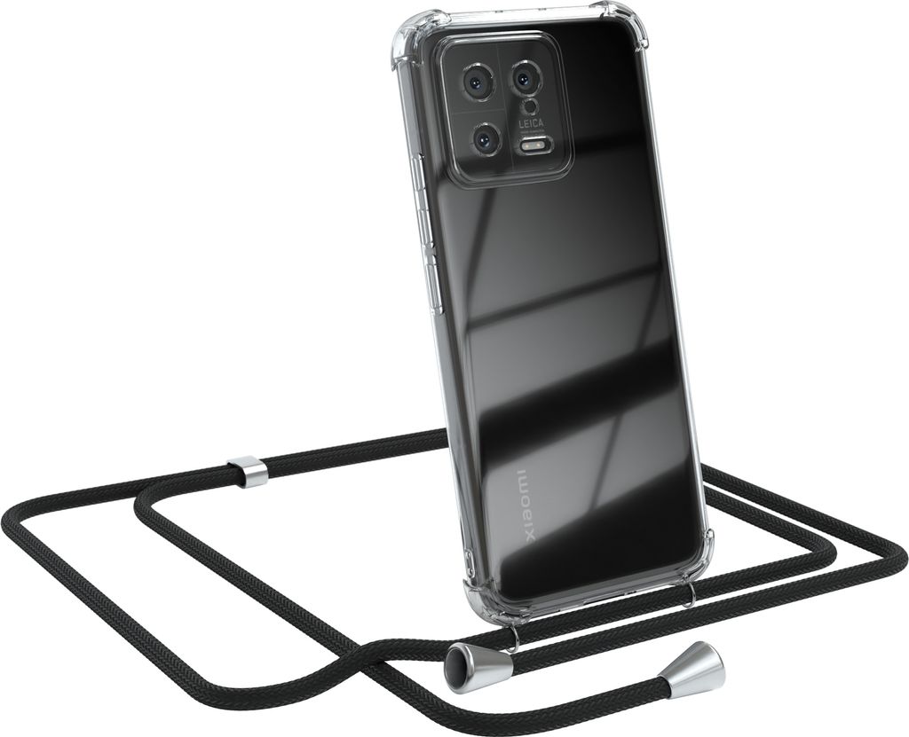 EAZY CASE Handykette kompatibel mit Xiaomi 13, Handyhülle mit Umhängeband, Handykordel, Schutzhülle Clear, Band in Schwarz