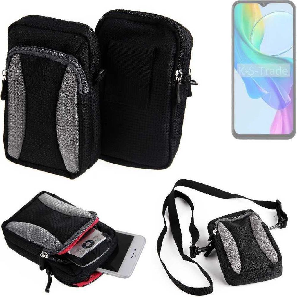 K-S-Trade Holster Schutz Hülle kompatibel mit Vivo Y03 Handy Hülle Gürteltasche Umhängetasche mit Zusatzfach schwarz
