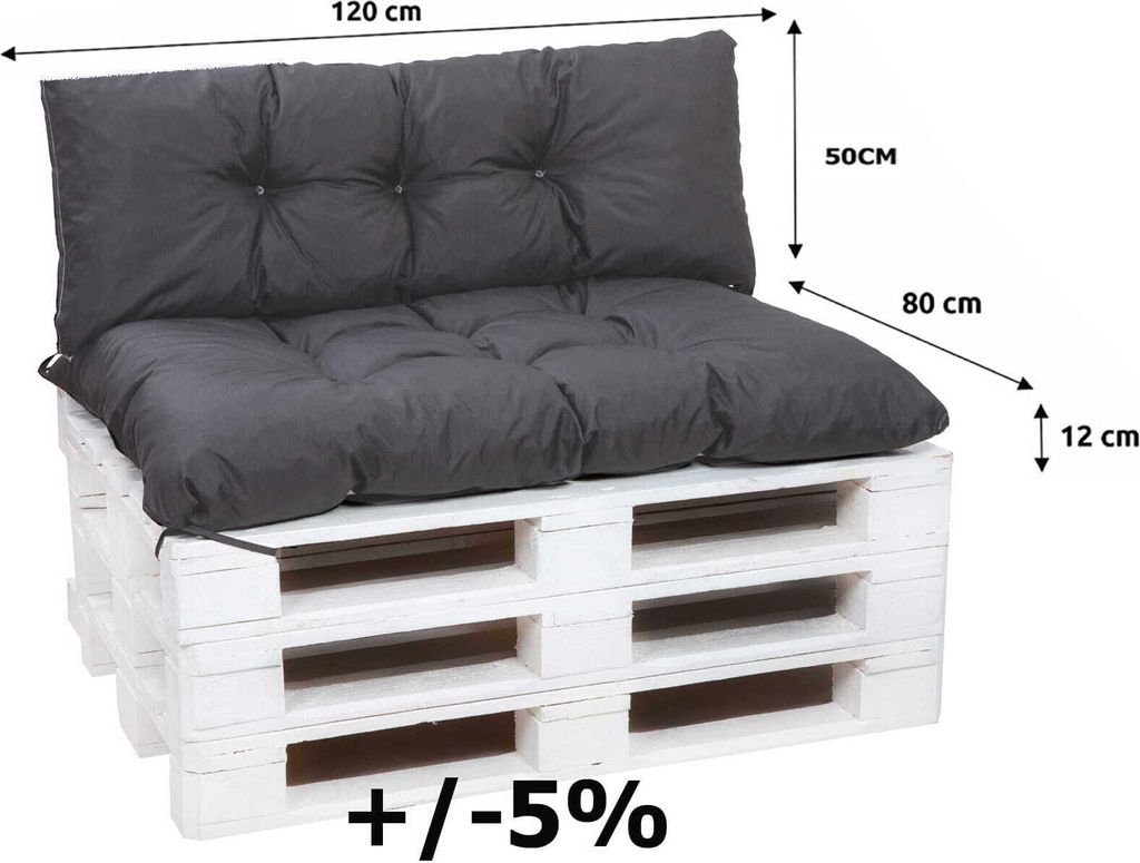 Paletové polštáře tmavě šedá|Sedák 120x80 + opěrák 120x50, Obrázek produktu 