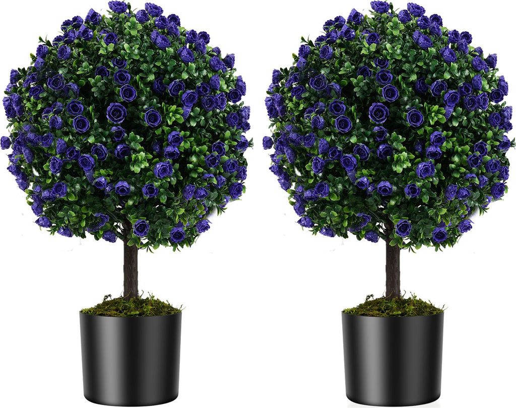 COSTWAY 2er pianta artificiale 55cm, bosso con fiori di Immagine del prodotto 