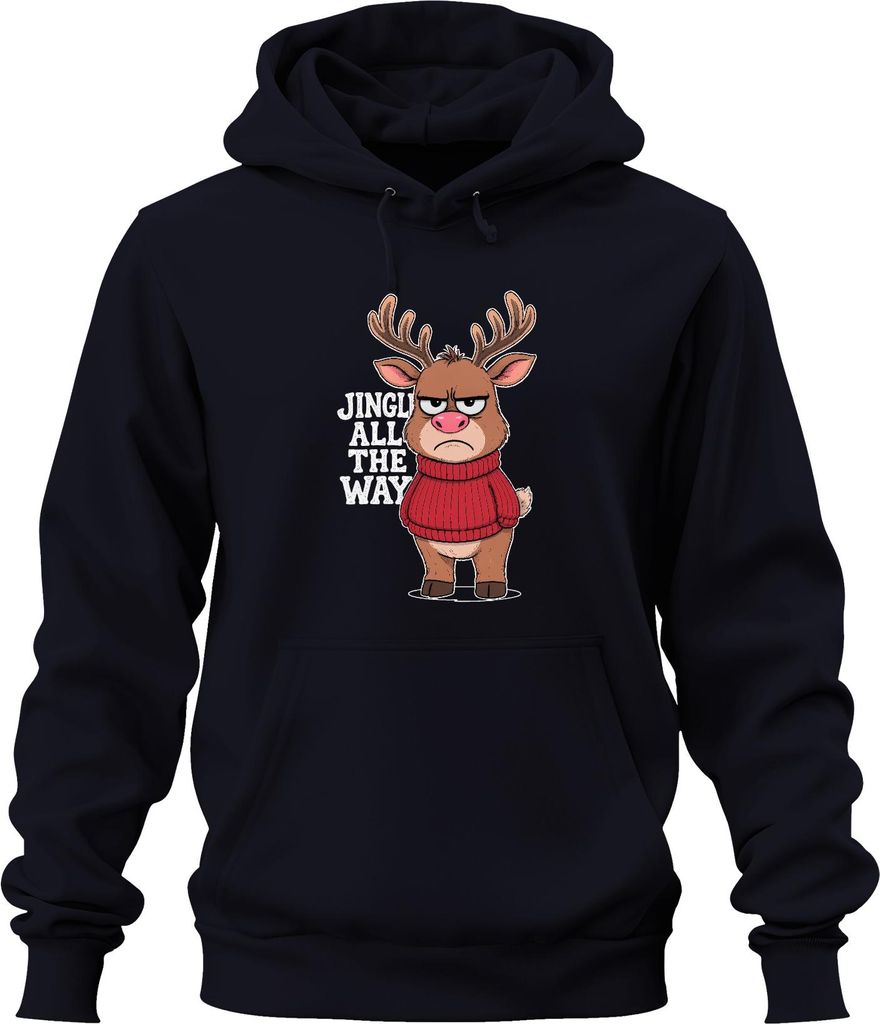 JINGLE ALL THE WAY lustiges Rentier Weihnachten sarkastisch retro Uni Hoodie Kapuzenpullover, Navy, XXL