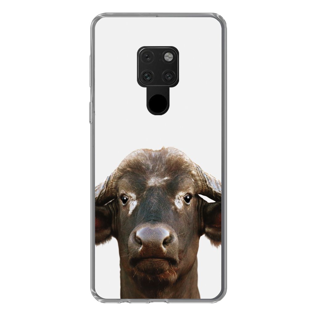 MuchoWow Handyhülle Schutzhülle Hülle für Huawei P40 Lite Büffel - Wasserbüffel - Kopf - Kuh - Hörner - Jungen - Mädchen Silikon Softcase...