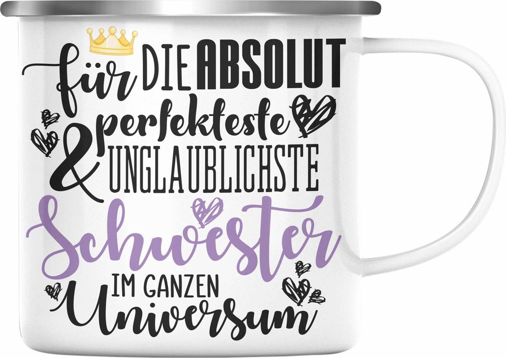 Trendation - Beste Schwester Geschenk Emaille Tasse Emaille Emaille Tasse Geburtstag Weihnachten Geschenkideen Schwestern Bruder Lustig Best Sister...