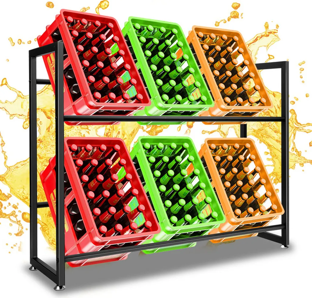 Support de Rangement pour Caisses de Boissons et Packs en Acier Noir