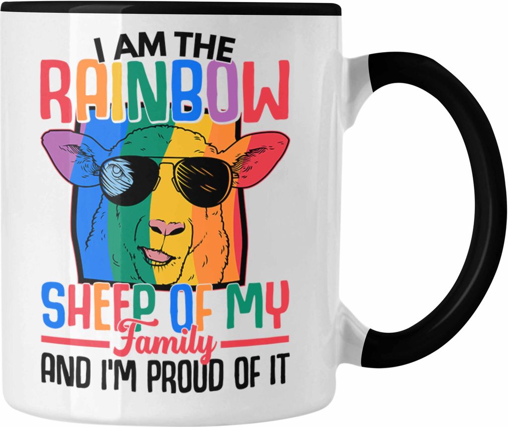 Trendation - LGBT Tasse Geschenk für Schwule Lesben Transgender Regenbogen Lustige Grafik Regenbogen Schaaf In Der Familie (Schwarz)