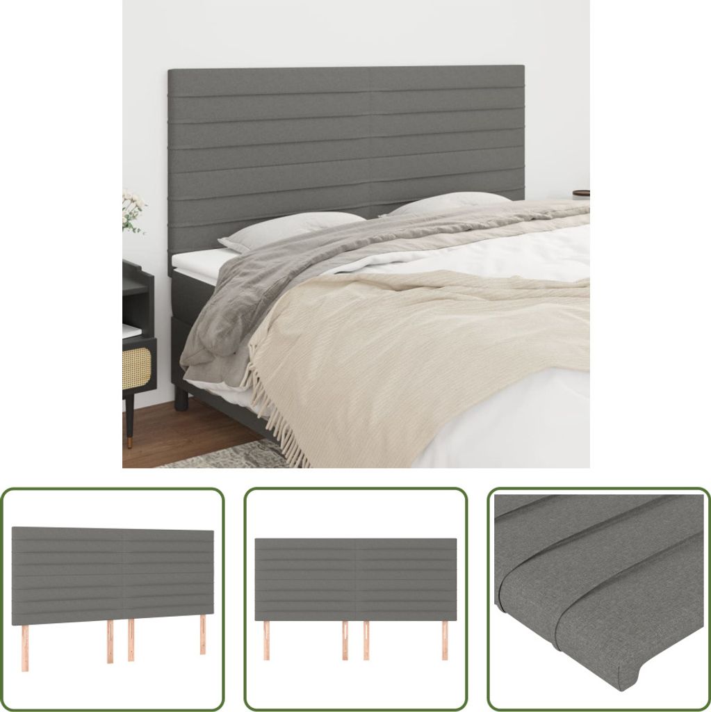 The Living Store Kopfteile 4 Stk. Dunkelgrau 80x5x78/88 cm Stoff