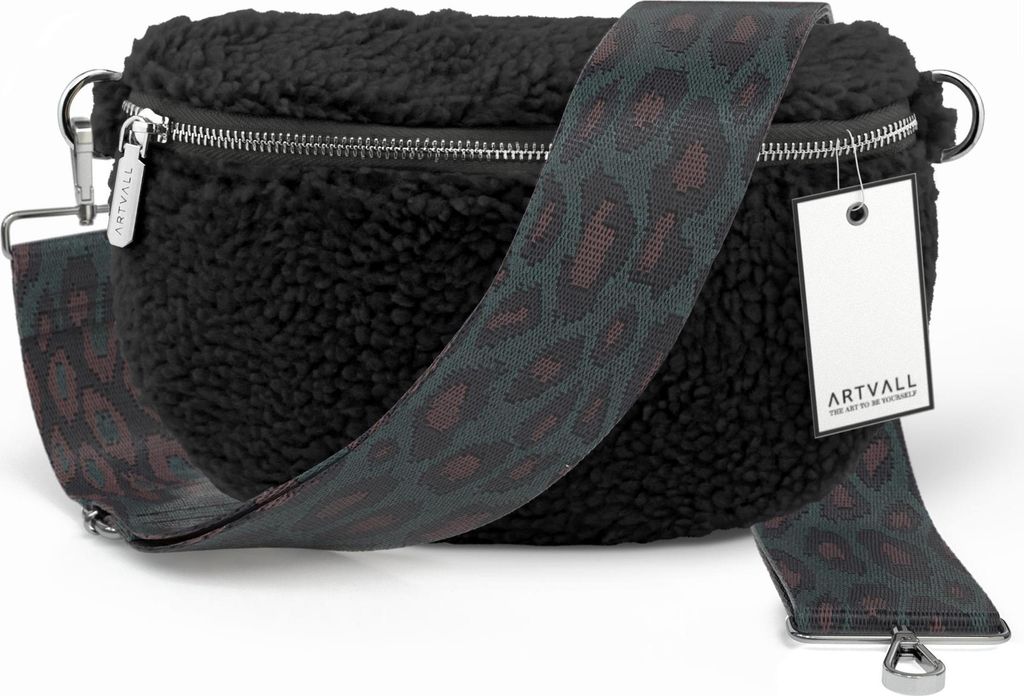 ARTVALL - Umhängetasche Teddy, Klein mit verstellbarem Schultergurt, abnehmbares Taschenband, Crossbody Bag in Schwarz